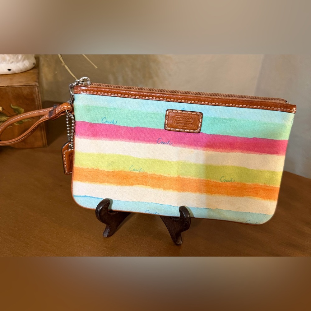 Coach Multicolor Pastel Stripe Wristlet - Mint, Pink, Orange, Yellow, Blue